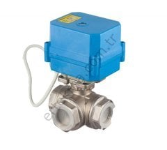 Mini Elektrik Aktüatörlü 3/2 Yollu Dişli Bağlantılı Paslanmaz Gövdeli Küresel Vanalar